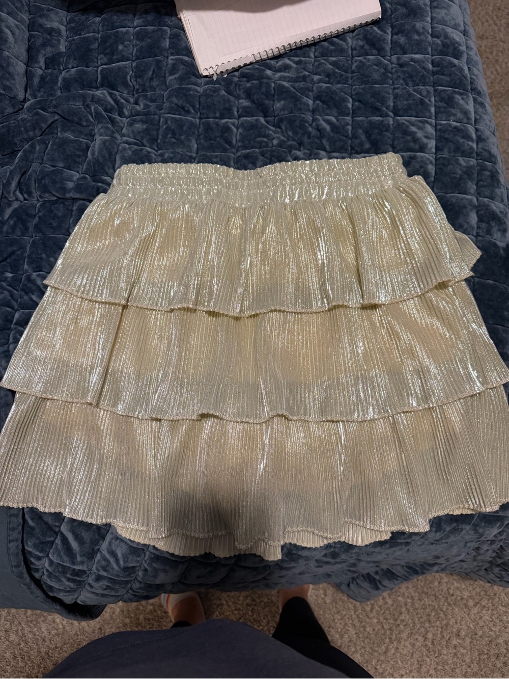 Metallic Tiered Ruffle Skirt in Light Gold - Women